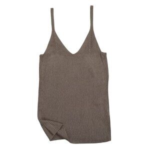 Elie Tahari Ribbed Knit Spaghetti Strap Tank Top V-Neck Taupe Womens S/P, NWT